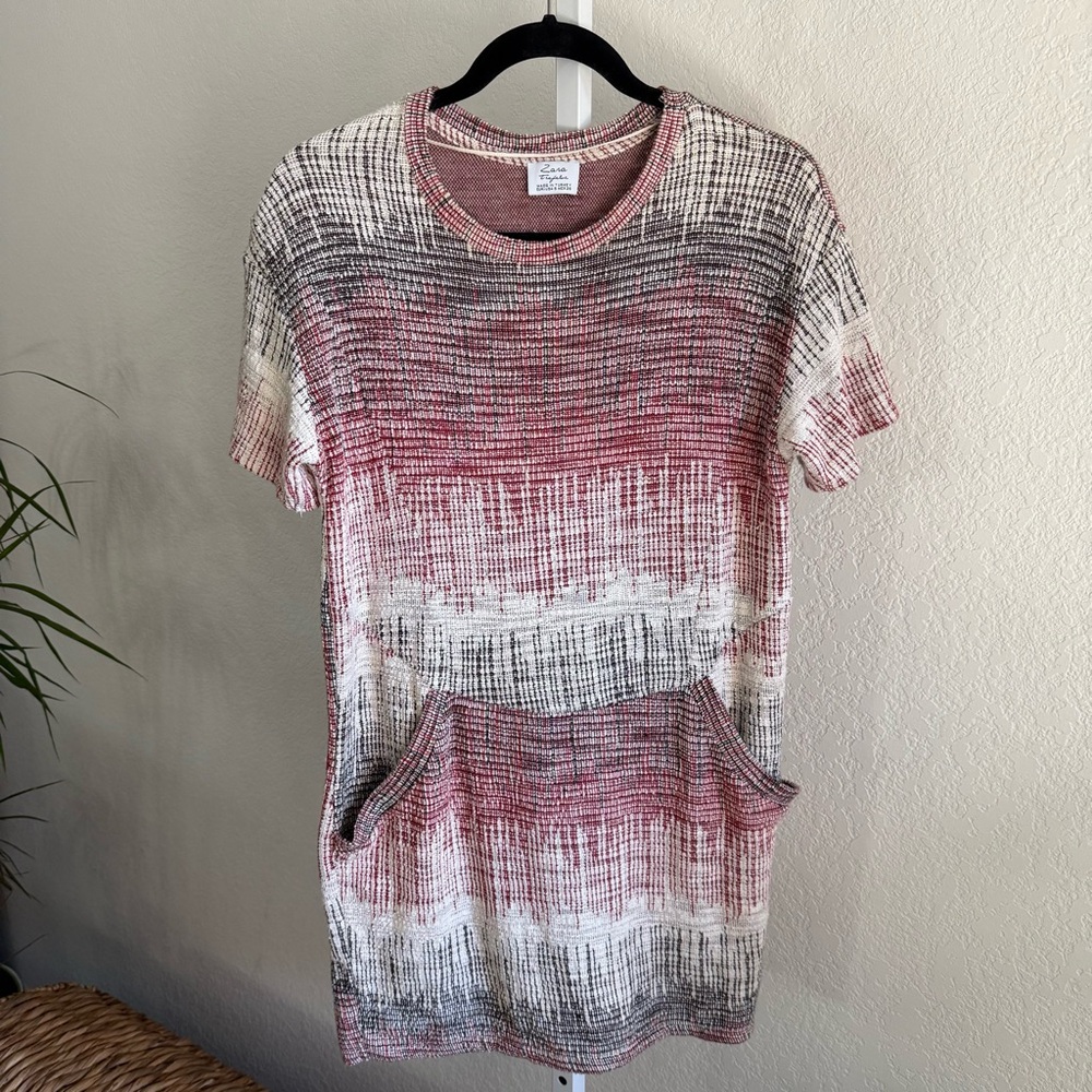 Zara T-Shirt Dress Trafaluc Knit Small Multicolor Red Black Stripe Pockets Boho